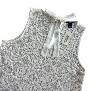 Forever 21 Women L Cream Floral Lace Woven Sleeveless Bow Back Tank Coquette New